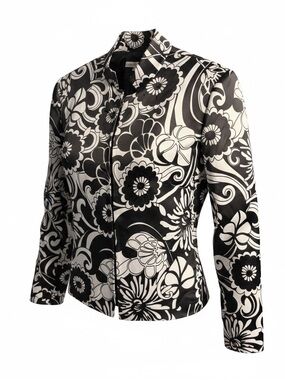 Worthington Black and White Floral Print Blazer with beaded accents